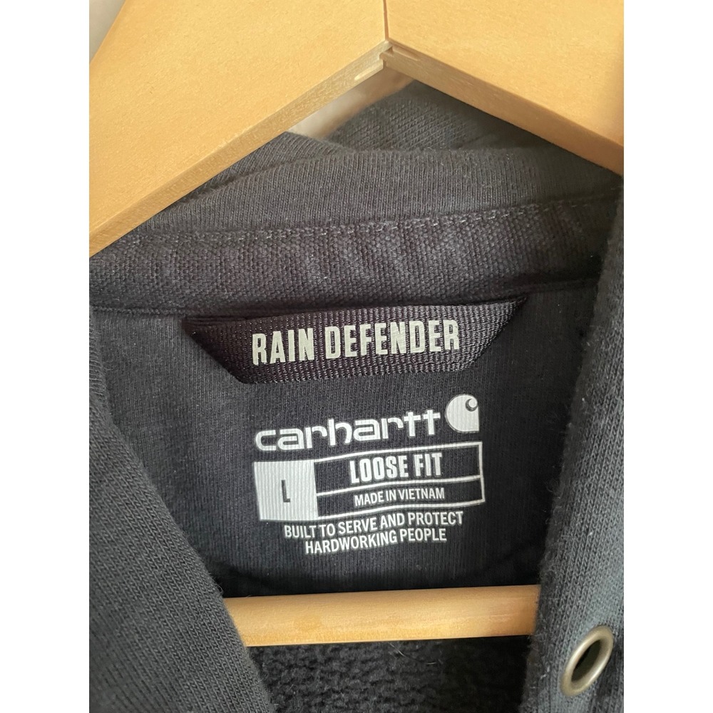 Carhartt Rain Defender Loose Fit Full Zip Hoodie Large Black Heavyweight Thermal - Picture 2 of 7